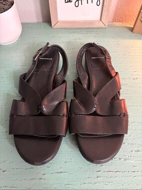 Aquatalia Black Leather Crossover Slingback Sandals
